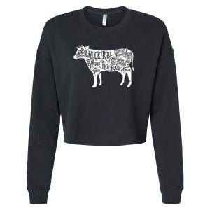 Cow Butcher Beef Cuts Diagram Funny Cropped Pullover Crew