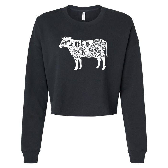 Cow Butcher Beef Cuts Diagram Funny Cropped Pullover Crew