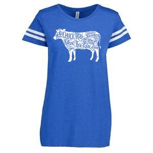 Cow Butcher Beef Cuts Diagram Funny Enza Ladies Jersey Football T-Shirt