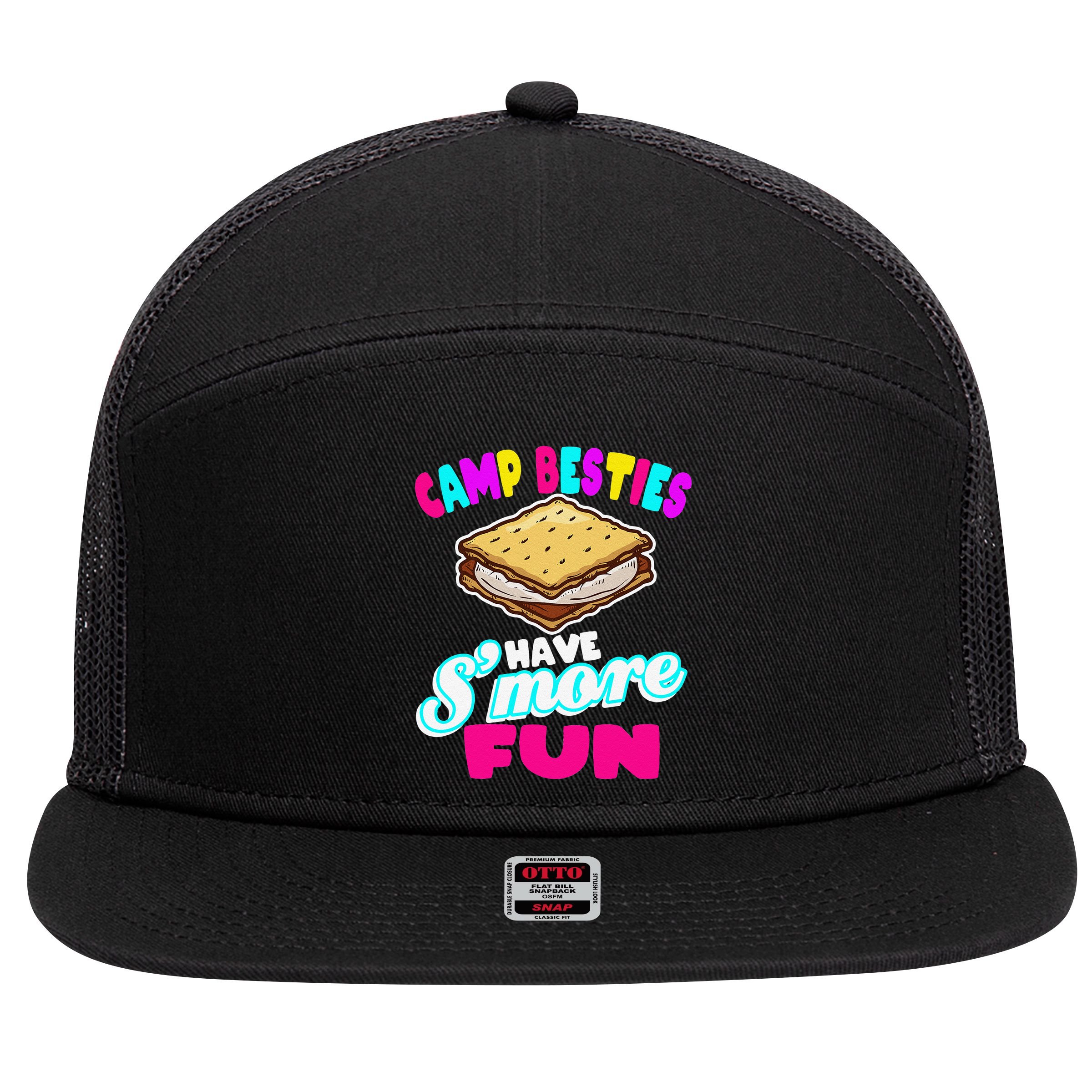 Camp Besties Best Friend Summer Camping Funny Smore Fun 7 Panel Mesh Trucker Snapback Hat