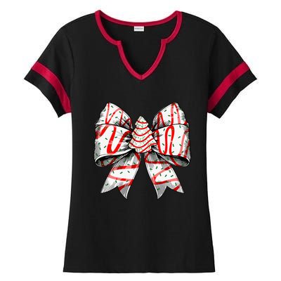 Coquette Bow Christmas Tree Cake Christmas Vibes Ladies Halftime Notch Neck Tee