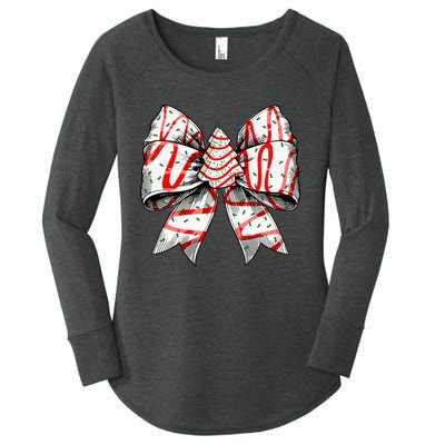 Coquette Bow Christmas Tree Cake Christmas Vibes Women's Perfect Tri Tunic Long Sleeve Shirt