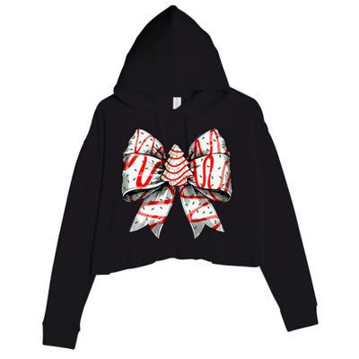 Coquette Bow Christmas Tree Cake Christmas Vibes Crop Fleece Hoodie