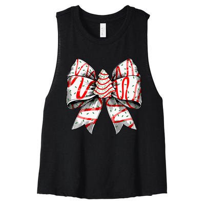 Coquette Bow Christmas Tree Cake Christmas Vibes Women's Racerback Cropped Tank