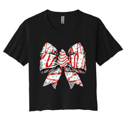 Coquette Bow Christmas Tree Cake Christmas Vibes Women's Crop Top Tee