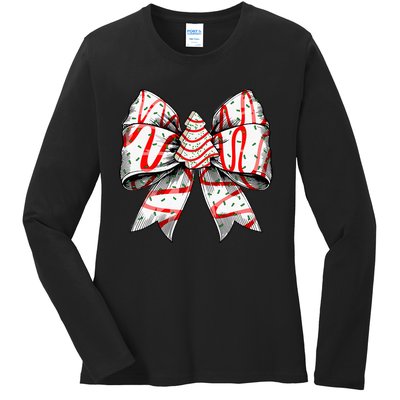 Coquette Bow Christmas Tree Cake Christmas Vibes Ladies Long Sleeve Shirt