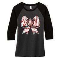 Coquette Bow Christmas Tree Cake Christmas Vibes Women's Tri-Blend 3/4-Sleeve Raglan Shirt