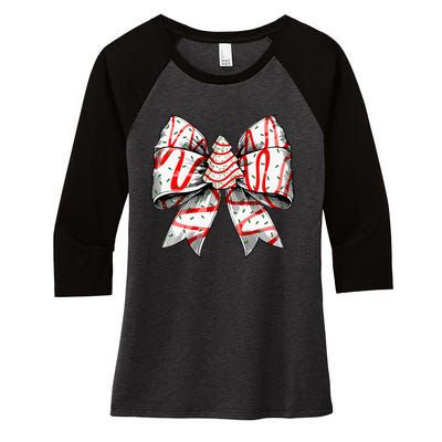 Coquette Bow Christmas Tree Cake Christmas Vibes Women's Tri-Blend 3/4-Sleeve Raglan Shirt