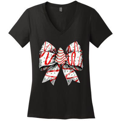 Coquette Bow Christmas Tree Cake Christmas Vibes Women's V-Neck T-Shirt