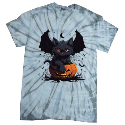 Cute Black Cat With Bat Wings Jack O Lantern Kitty Halloween Tie-Dye T-Shirt