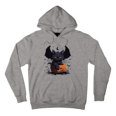 Cute Black Cat With Bat Wings Jack O Lantern Kitty Halloween Tall Hoodie