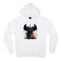 Cute Black Cat With Bat Wings Jack O Lantern Kitty Halloween Hoodie