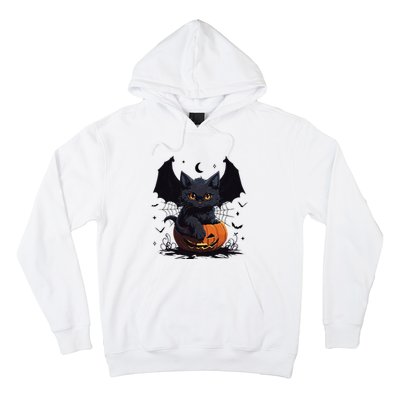 Cute Black Cat With Bat Wings Jack O Lantern Kitty Halloween Hoodie