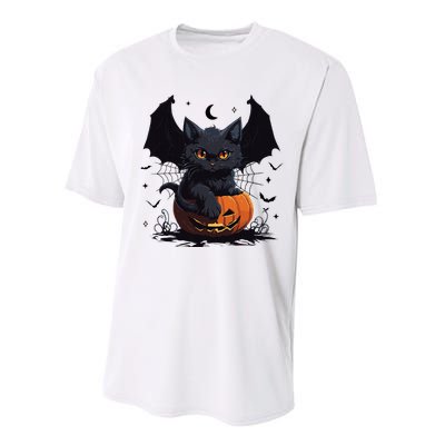 Cute Black Cat With Bat Wings Jack O Lantern Kitty Halloween Performance Sprint T-Shirt