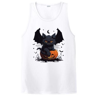 Cute Black Cat With Bat Wings Jack O Lantern Kitty Halloween PosiCharge Competitor Tank