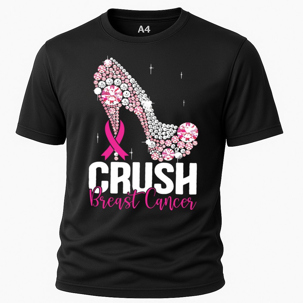 Crush Breast Cancer Awareness Bling Pink Ribbon Cooling Performance Crew T-Shirt