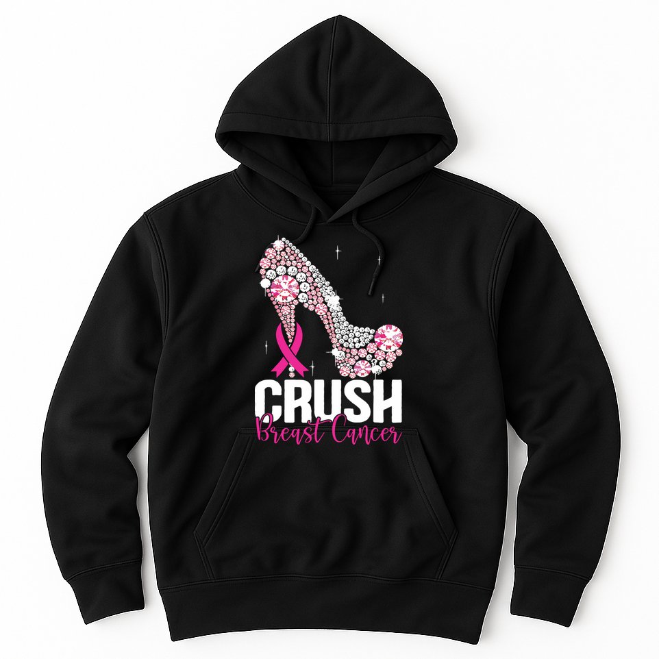 Crush Breast Cancer Awareness Bling Pink Ribbon Hoodie