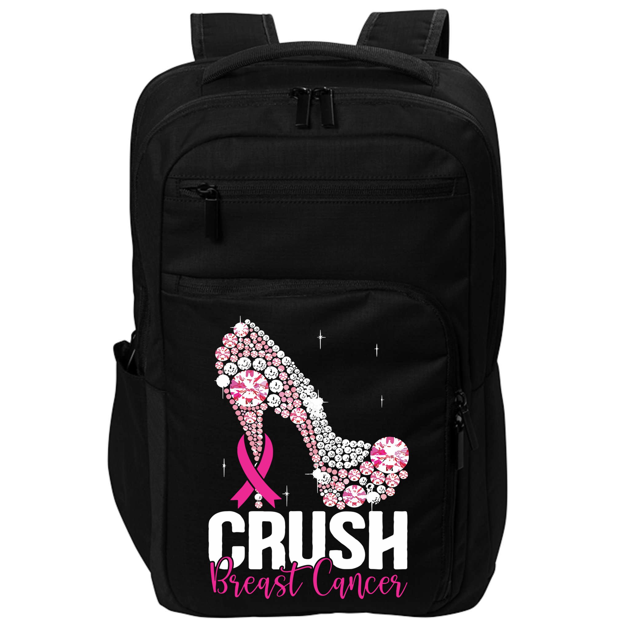 Crush Breast Cancer Awareness Bling Pink Ribbon Impact Tech Backpack