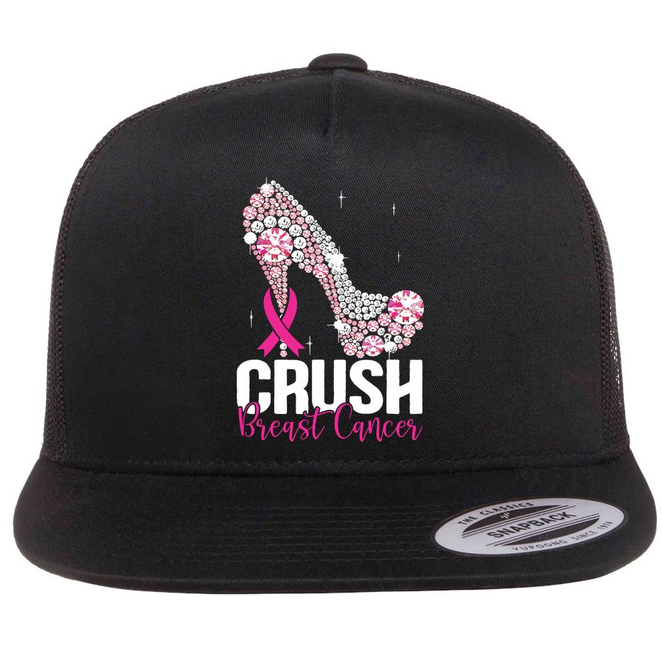 Crush Breast Cancer Awareness Bling Pink Ribbon Flat Bill Trucker Hat