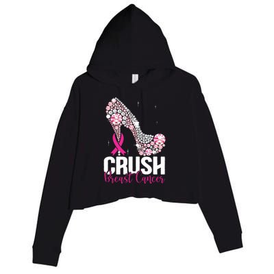 Crush Breast Cancer Awareness Bling Pink Ribbon Crop Fleece Hoodie