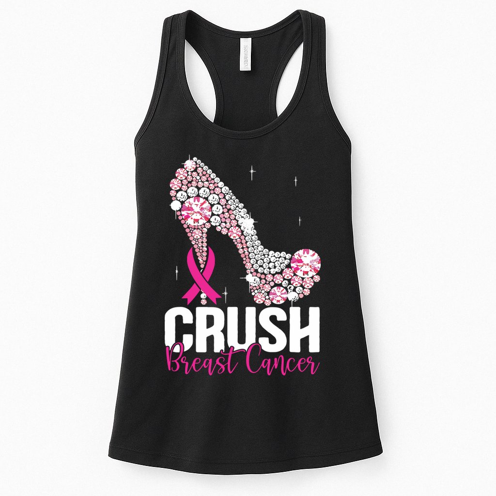 Crush Breast Cancer Awareness Bling Pink Ribbon Womens Tank Top