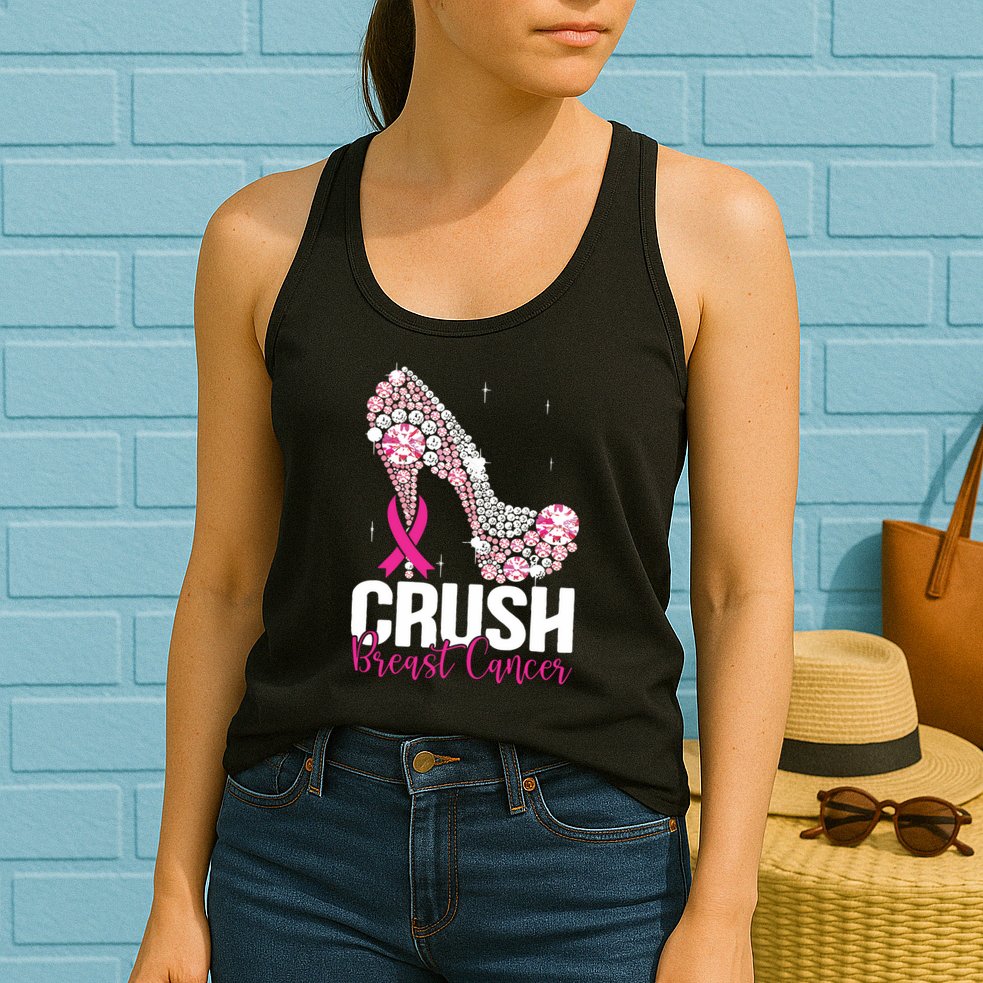 Crush Breast Cancer Awareness Bling Pink Ribbon Womens Tank Top