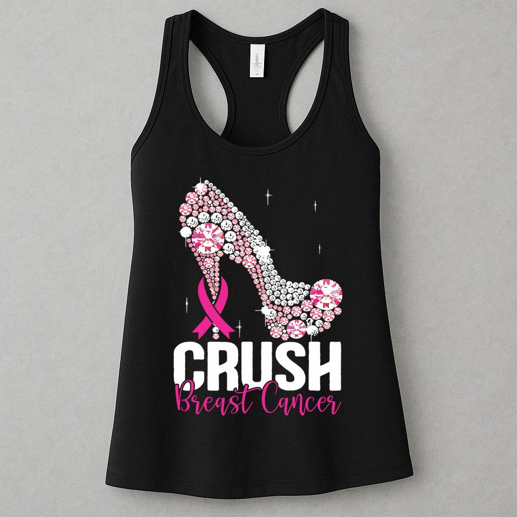 Crush Breast Cancer Awareness Bling Pink Ribbon Womens Tank Top