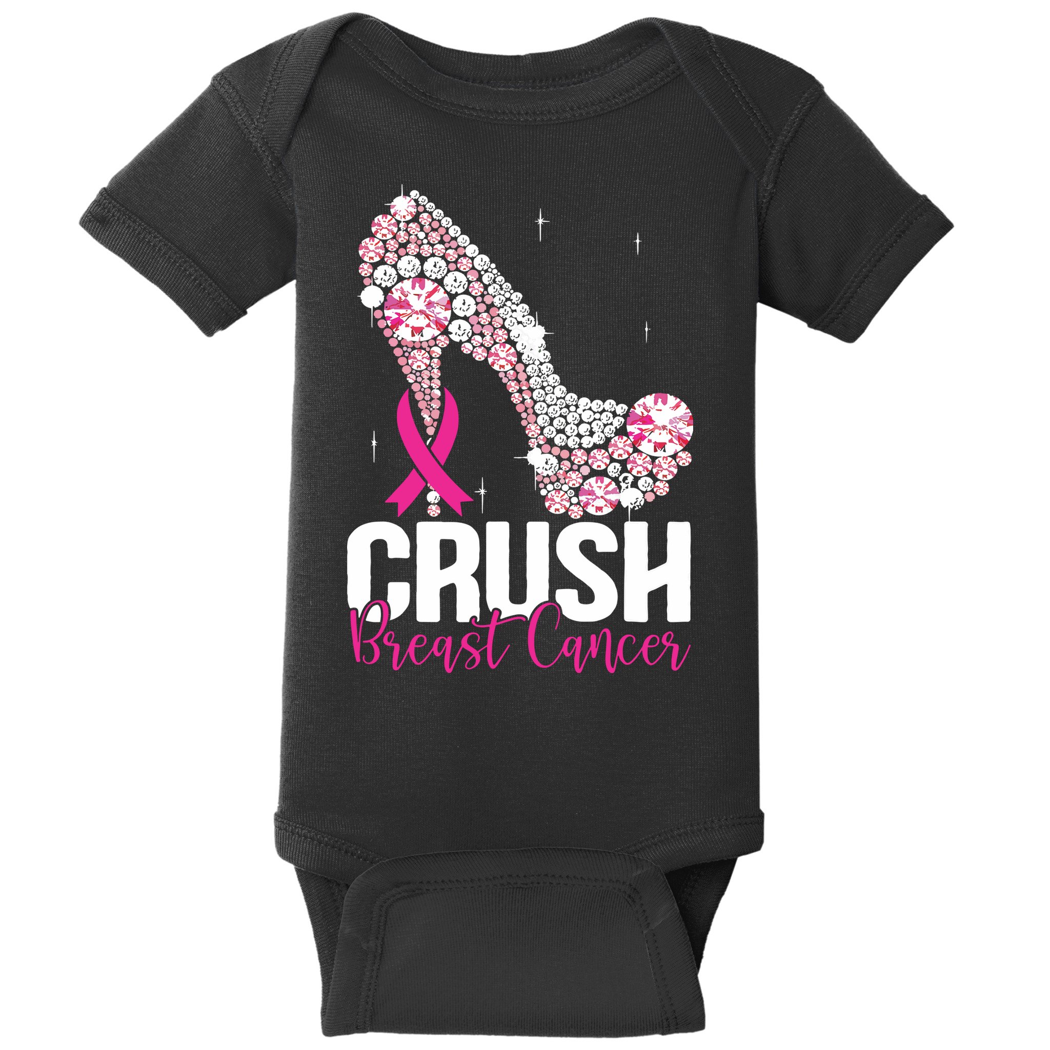 Crush Breast Cancer Awareness Bling Pink Ribbon Baby Bodysuit