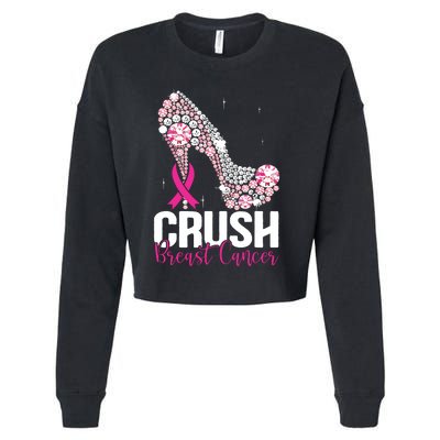 Crush Breast Cancer Awareness Bling Pink Ribbon Cropped Pullover Crew