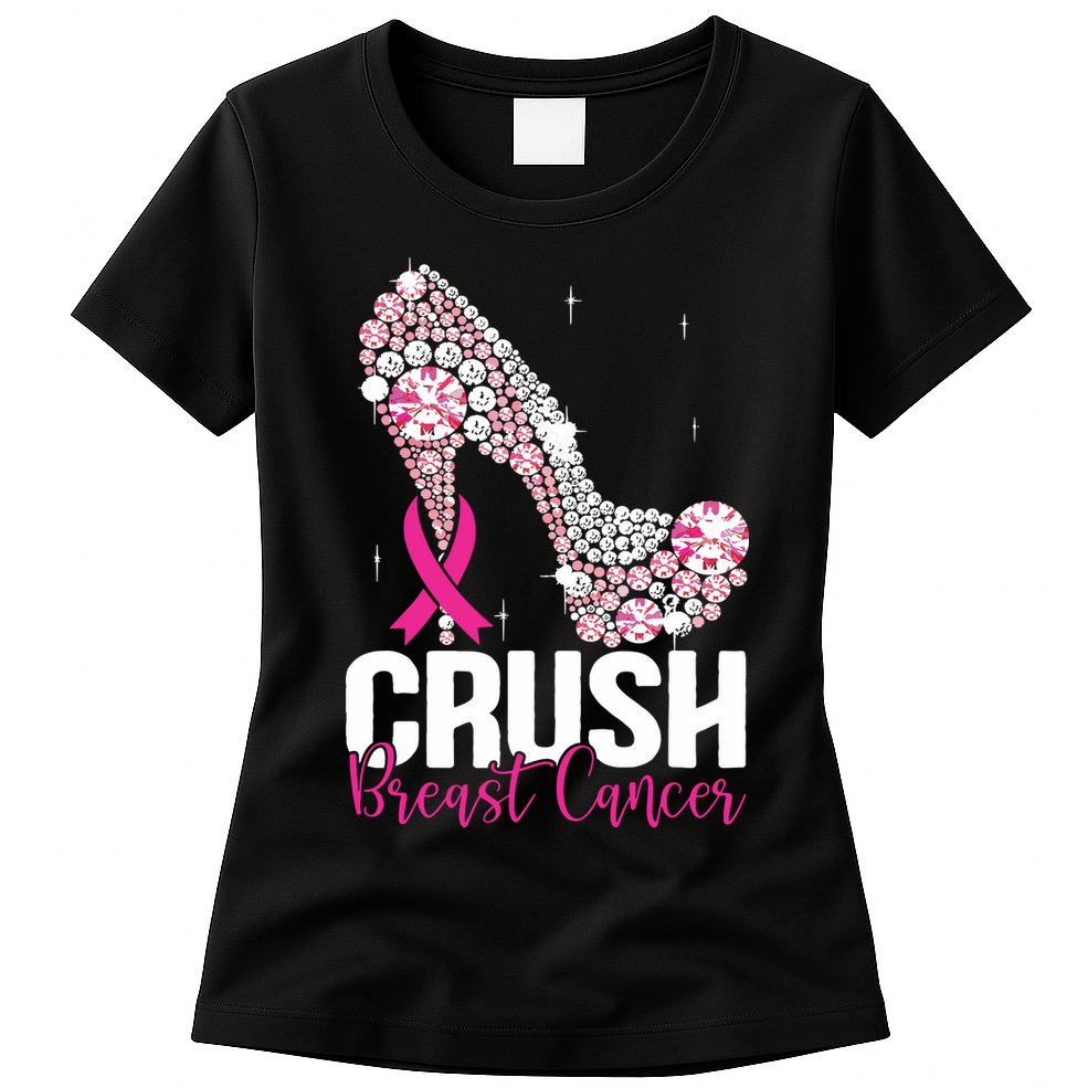 Crush Breast Cancer Awareness Bling Pink Ribbon Womens T-Shirt