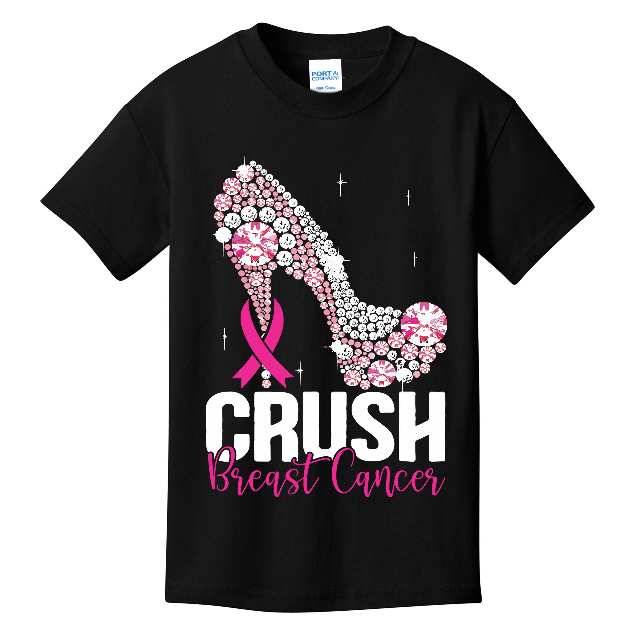 Crush Breast Cancer Awareness Bling Pink Ribbon Kids T-Shirt