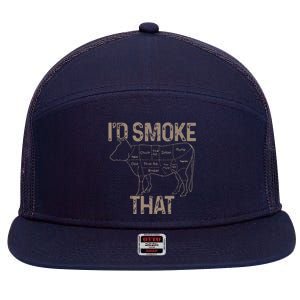 Chef Butcher Cook BBQ Id Smoke That Cow Beef Funny Gift 7 Panel Mesh Trucker Snapback Hat