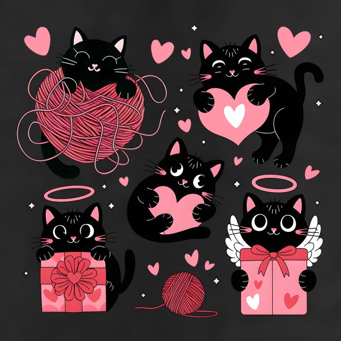 Cute Black Cat Lover Lovely Funny Cat Heart 7 Panel Mesh Trucker Snapback Hat