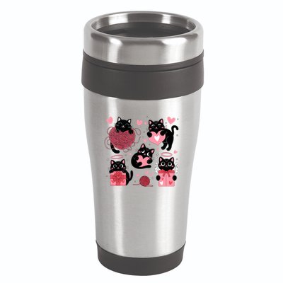 Cute Black Cat Lover Lovely Funny Cat Heart 16oz Travel Tumbler