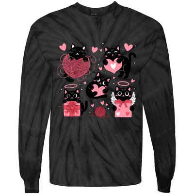 Cute Black Cat Lover Lovely Funny Cat Heart Tie-Dye Long Sleeve Shirt