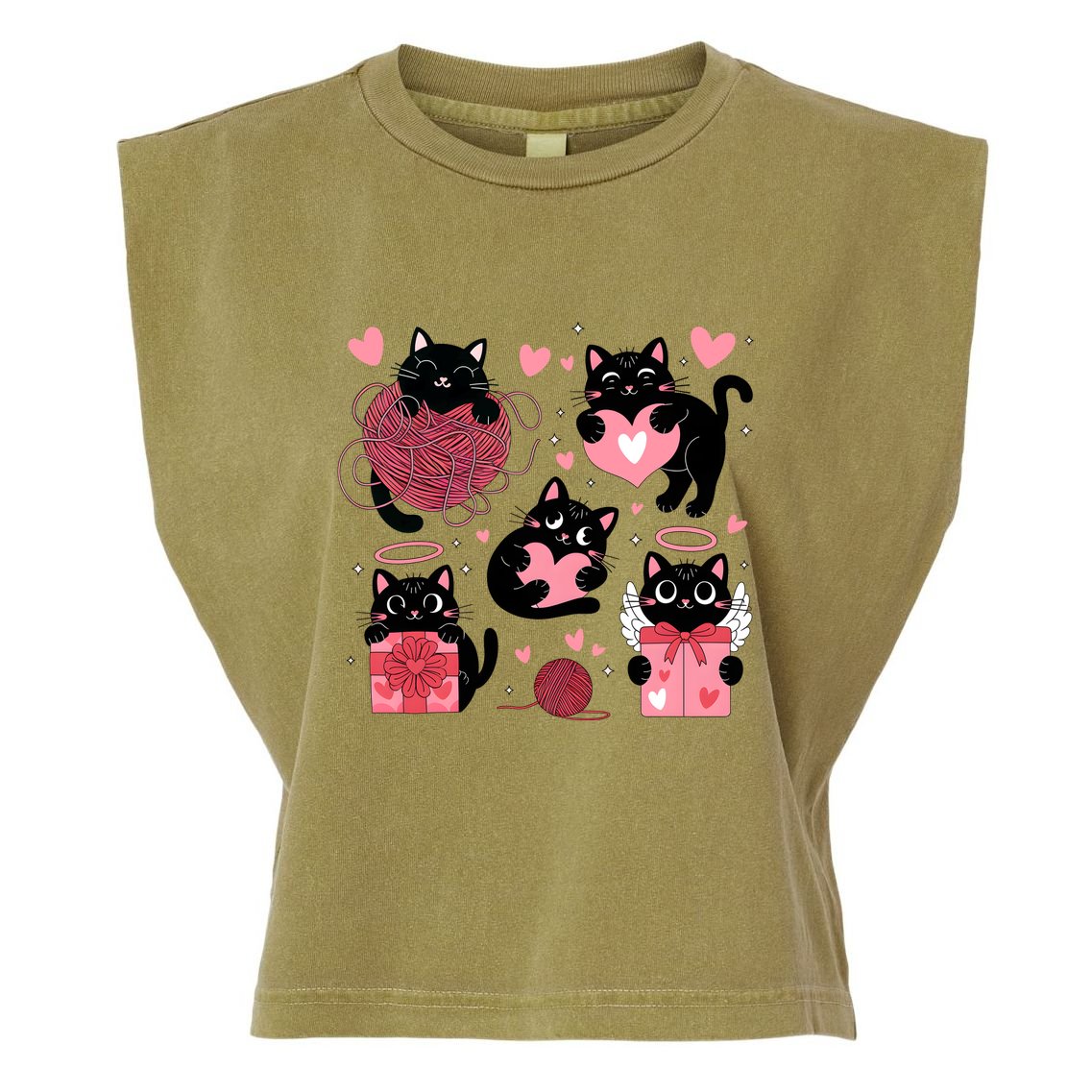 Cute Black Cat Lover Lovely Funny Cat Heart Garment-Dyed Women's Muscle Tee