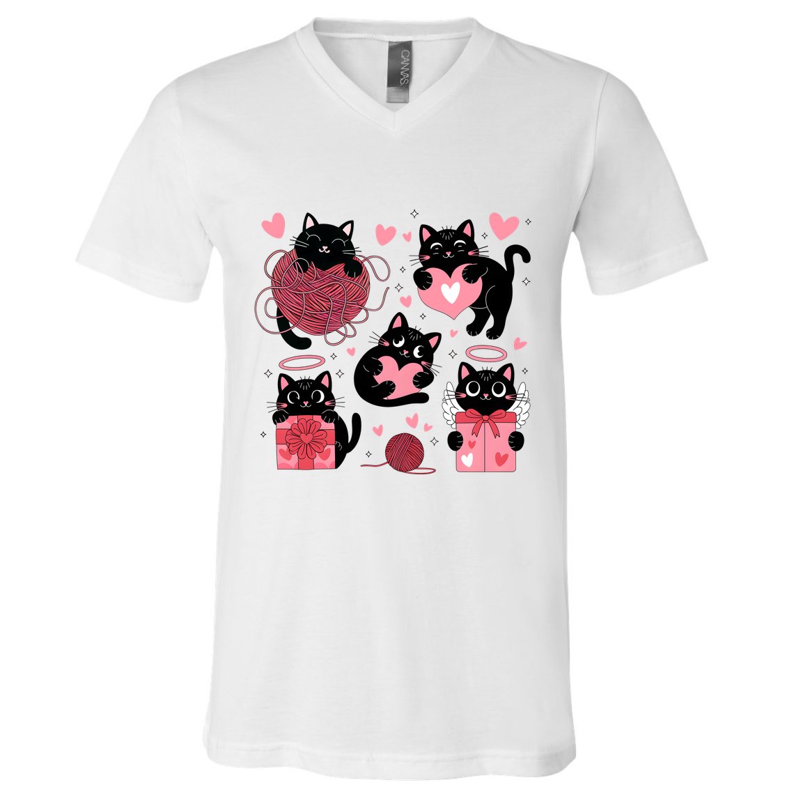 Cute Black Cat Lover Lovely Funny Cat Heart V-Neck T-Shirt