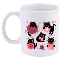 Cute Black Cat Lover Lovely Funny Cat Heart 11oz C Handle Ceramic Mug