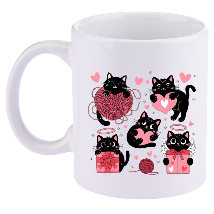 Cute Black Cat Lover Lovely Funny Cat Heart 11oz C Handle Ceramic Mug