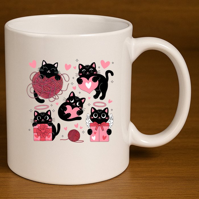 Cute Black Cat Lover Lovely Funny Cat Heart 11oz C Handle Ceramic Mug