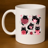 Cute Black Cat Lover Lovely Funny Cat Heart 11oz C Handle Ceramic Mug