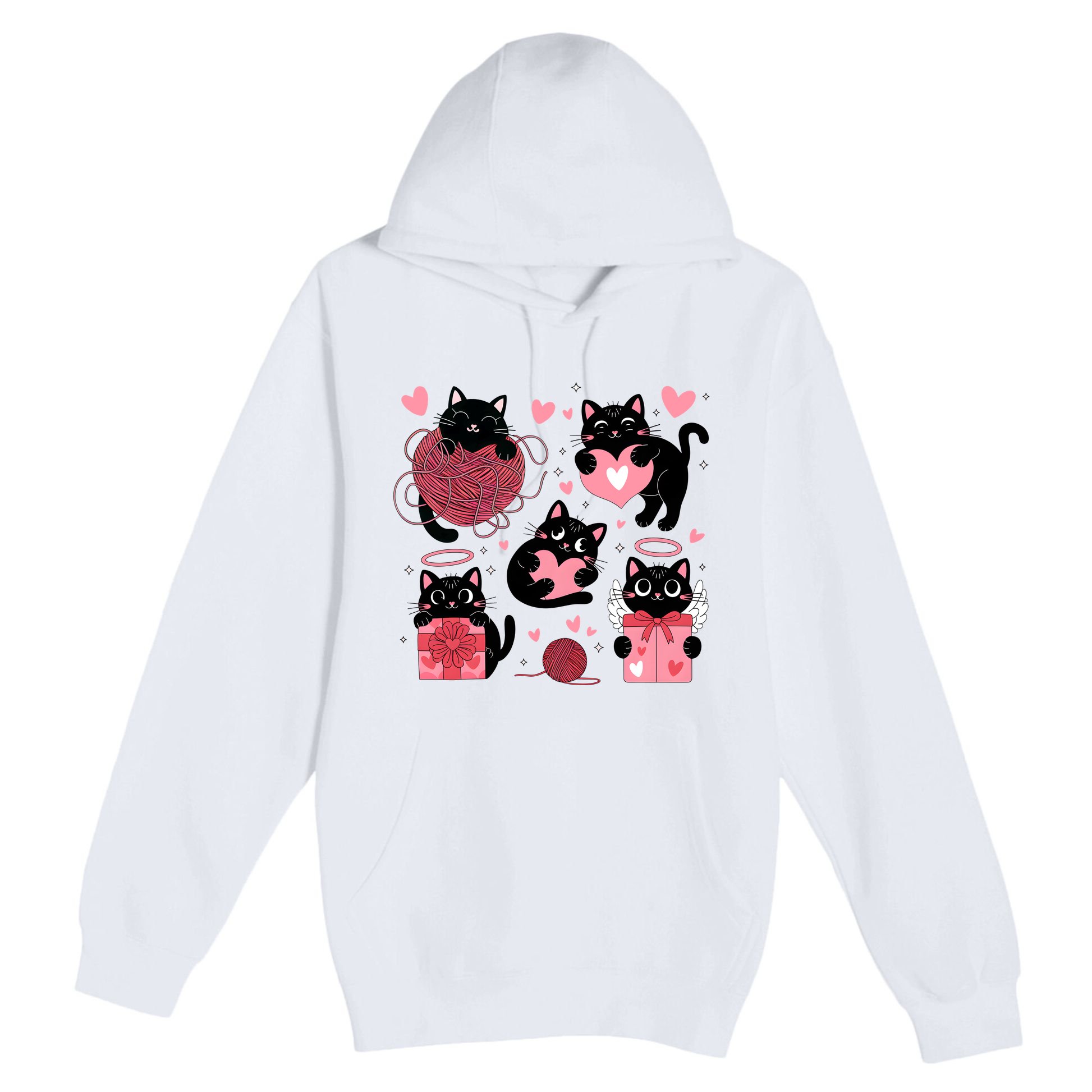 Cute Black Cat Lover Lovely Funny Cat Heart Premium Pullover Hoodie