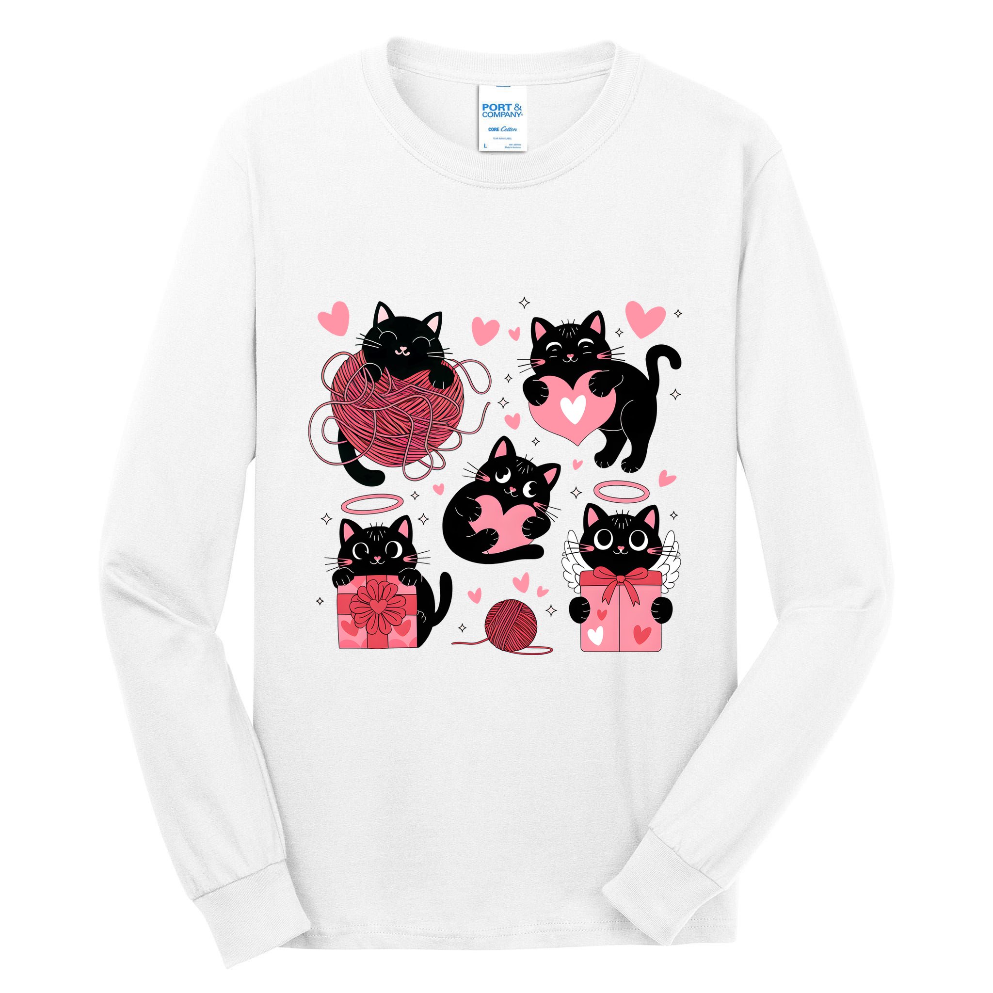 Cute Black Cat Lover Lovely Funny Cat Heart Tall Long Sleeve T-Shirt