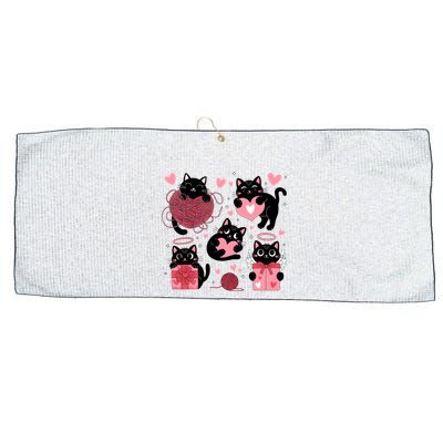 Cute Black Cat Lover Lovely Funny Cat Heart Large Microfiber Waffle Golf Towel