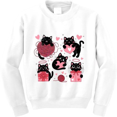 Cute Black Cat Lover Lovely Funny Cat Heart Kids Sweatshirt