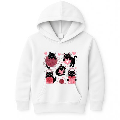 Cute Black Cat Lover Lovely Funny Cat Heart Kids Hoodie