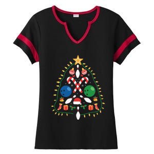 Cute Bowling Christmas Tree Lights Xmas Gift Gift Ladies Halftime Notch Neck Tee