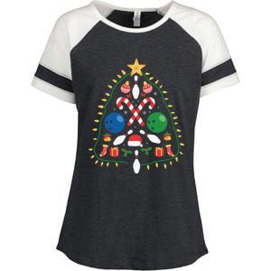 Cute Bowling Christmas Tree Lights Xmas Gift Gift Enza Ladies Jersey Colorblock Tee