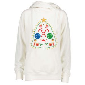 Cute Bowling Christmas Tree Lights Xmas Gift Gift Womens Funnel Neck Pullover Hood