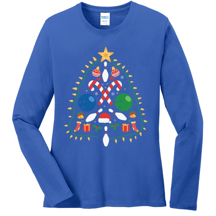 Cute Bowling Christmas Tree Lights Xmas Gift Gift Ladies Long Sleeve Shirt